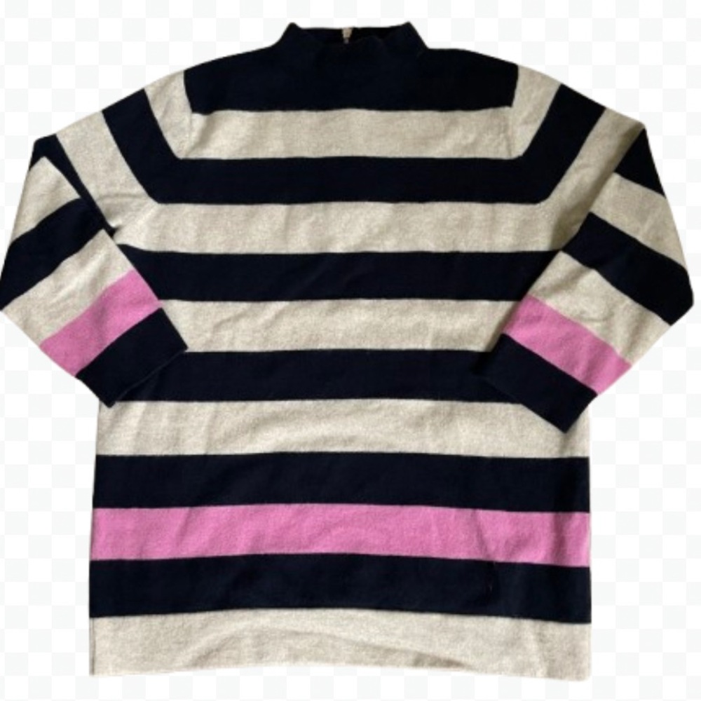 Club Monaco 100% Cashmere Rugby Stripe Navy Pink Cream Pullover Sweater Large
